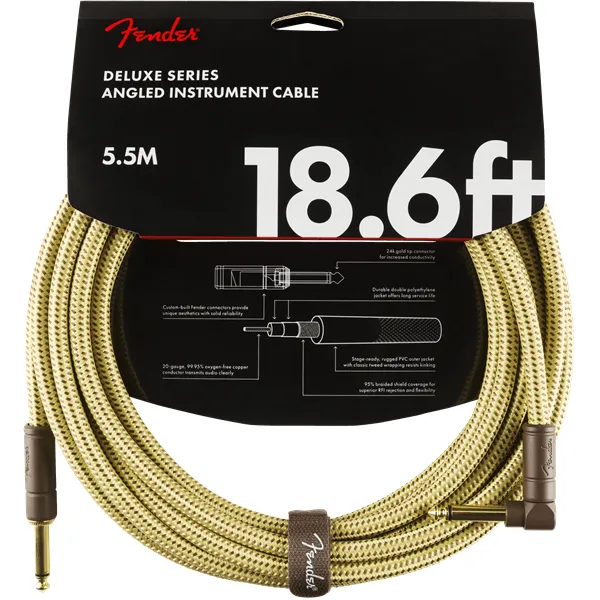 Fender Deluxe Series Tweed Guitar Cable - 18foot (5.5 meters) - Right Angle