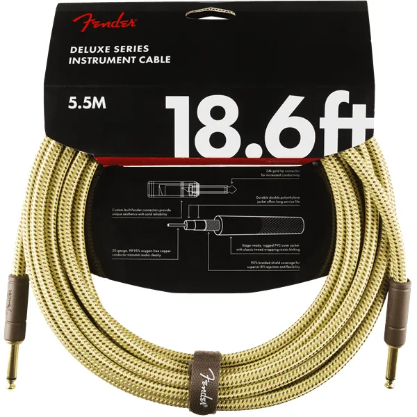 Fender Deluxe Series Tweed Guitar Cable - 18foot (5.5 meters) - Straight