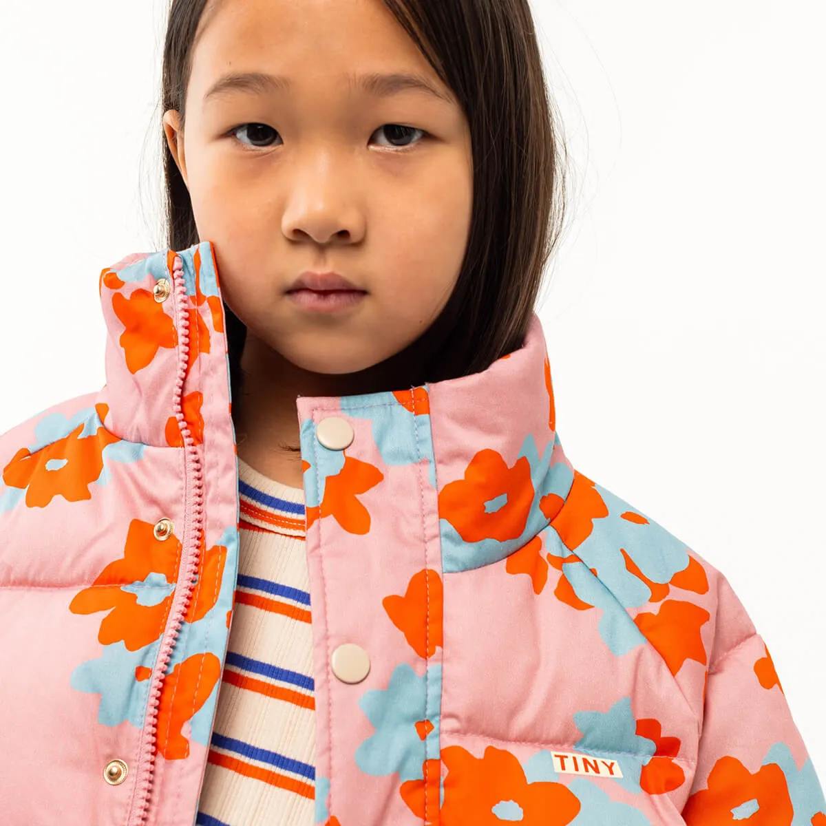 Flowers Short Padded Jacket in Peach by Tinycottons