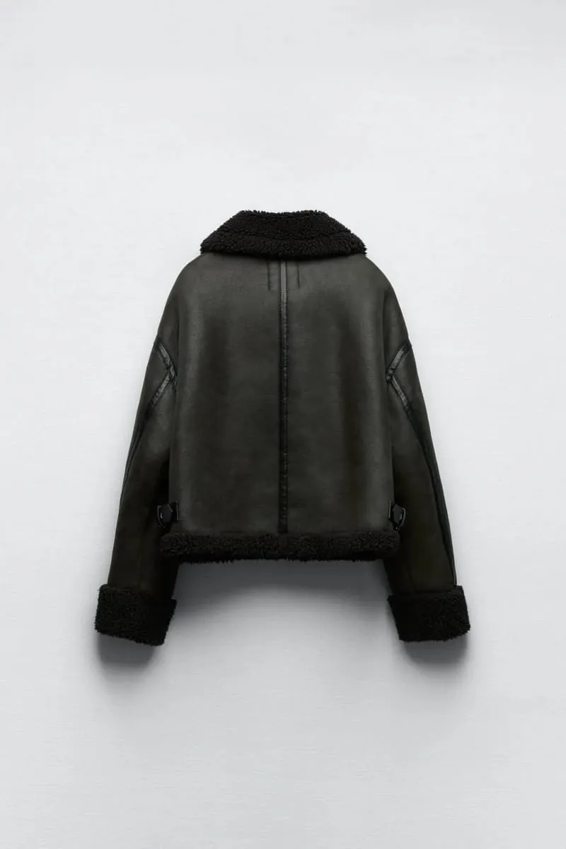 Green Aviator Shearling Jacket Women