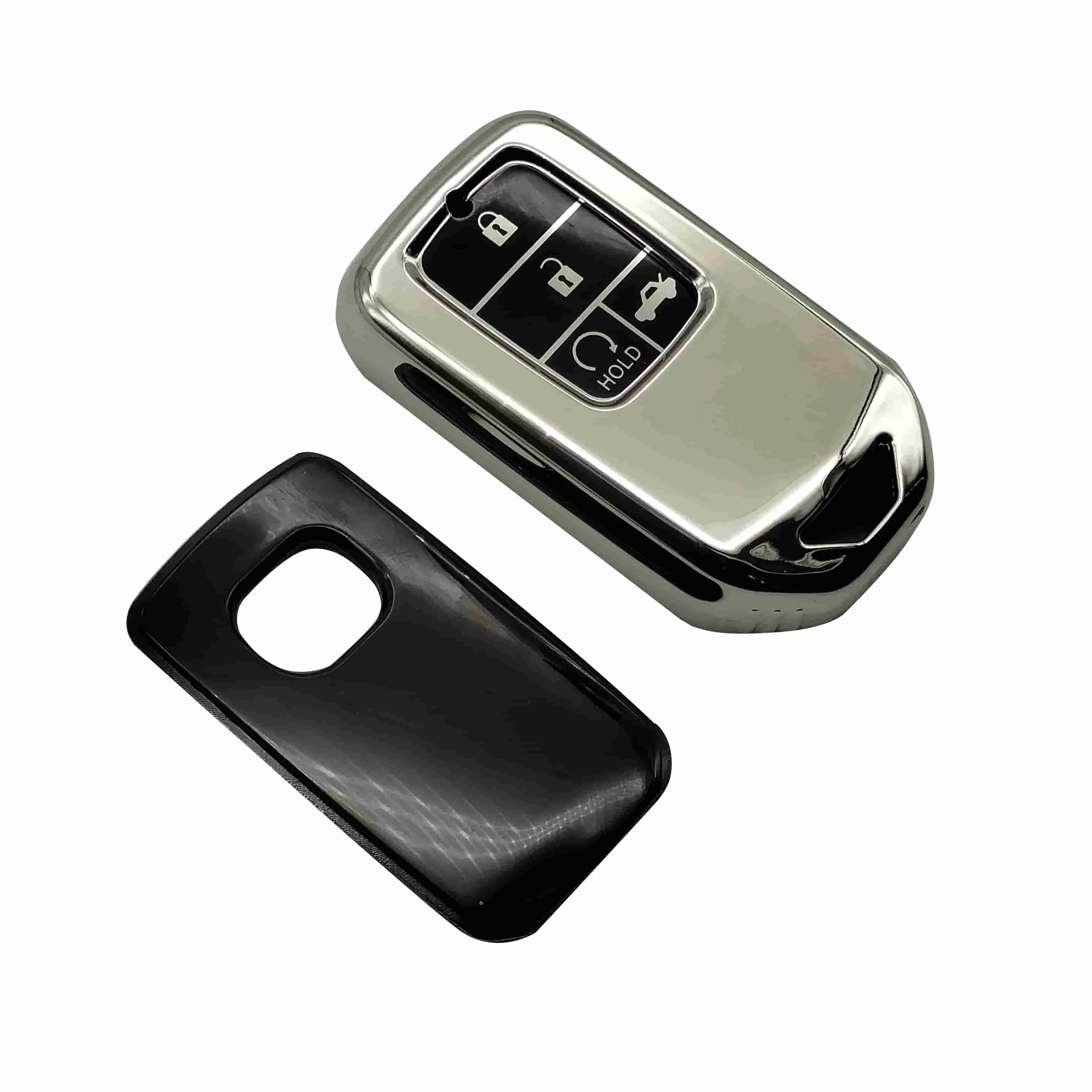 Honda Civic TPU Plastic Protection Key Cover 4 Buttons Chrome With Black - Full Cover Remote Case Keyless Protector Jacket