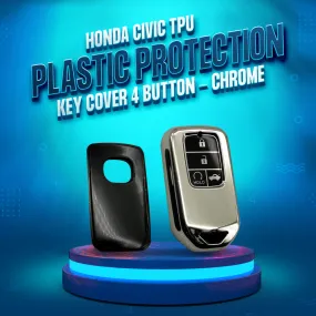 Honda Civic TPU Plastic Protection Key Cover 4 Buttons Chrome With Black - Full Cover Remote Case Keyless Protector Jacket