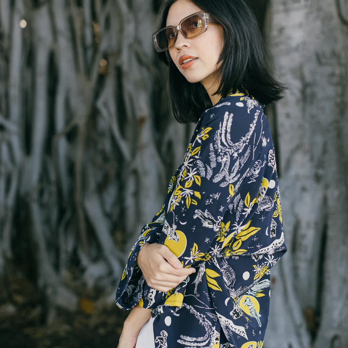Hula Moon (Kimono Cover-Up) - Navy