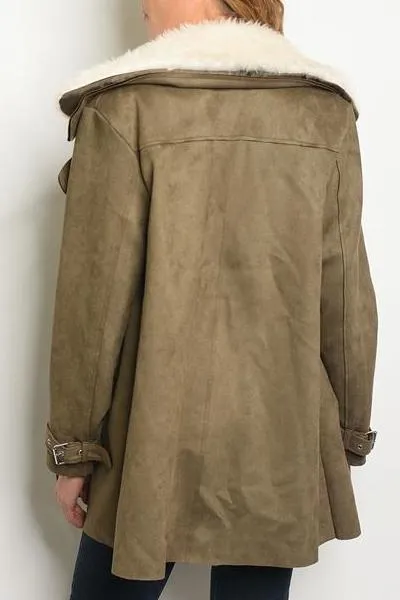 Iconic Fur Suede Oversized Coat (Olive)
