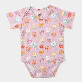 Infant Girls Knitted Romper Flower Printed  - Blushing