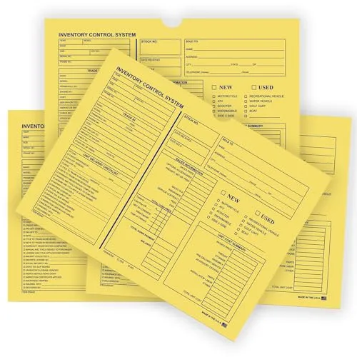Inventory Control Jacket for Motorcycle, Boat, and RV Dealership - 12" × 9" Dimensions, Sturdy 32# Kraft Paper (7 Pt.) - Unwrapped Packs