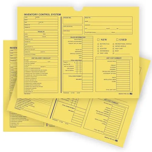 Inventory Control Jacket for Motorcycle, Boat, and RV Dealership - 12" × 9" Dimensions, Sturdy 32# Kraft Paper (7 Pt.) - Unwrapped Packs
