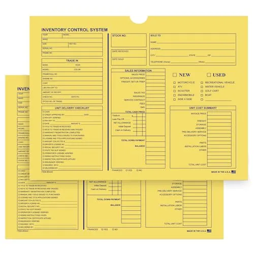 Inventory Control Jacket for Motorcycle, Boat, and RV Dealership - 12" × 9" Dimensions, Sturdy 32# Kraft Paper (7 Pt.) - Unwrapped Packs