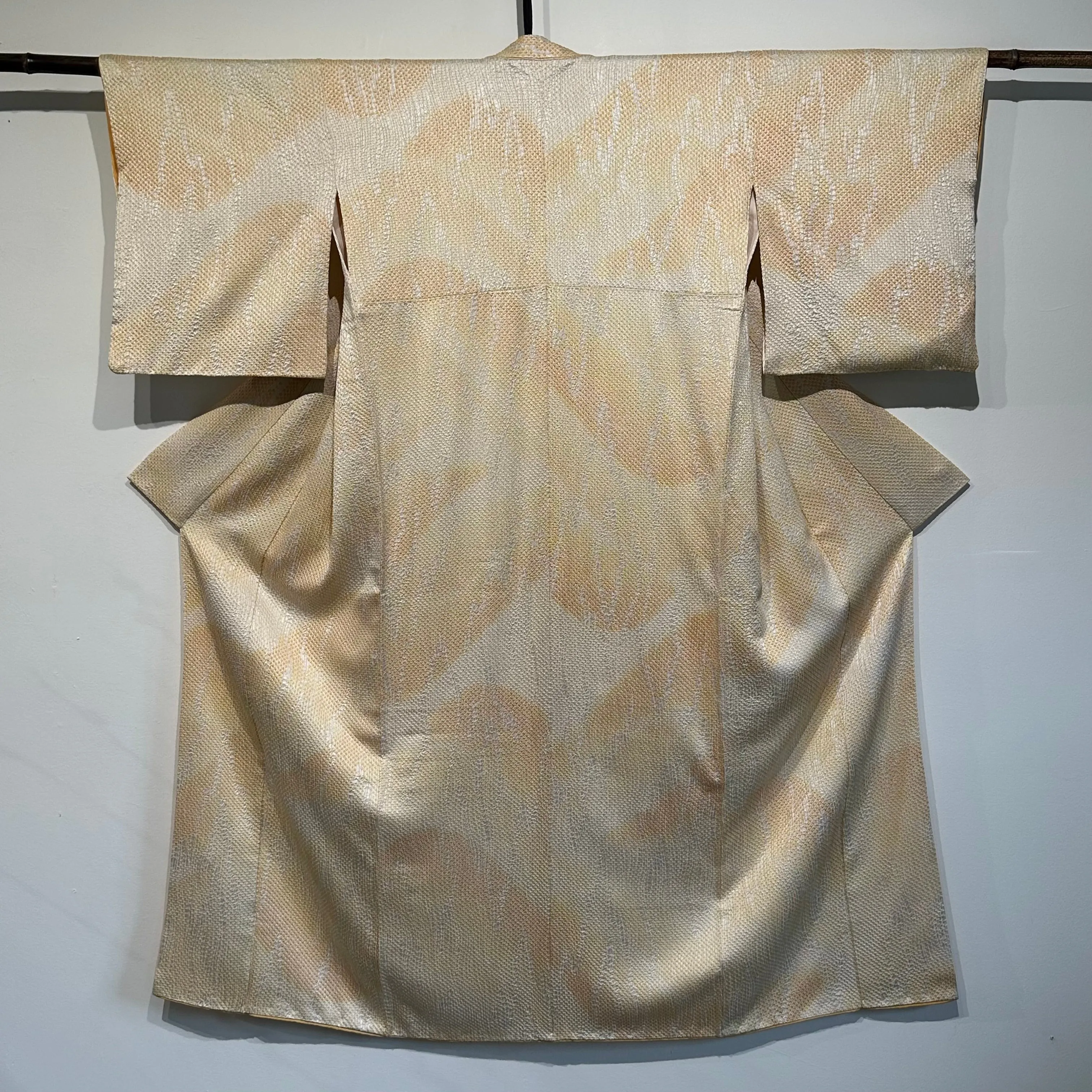 Japanese Silk Kimono Honso Shibori Toyama Pattern Yellow