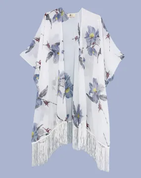 JC083305 Floral Fringe-Detailed Kimono