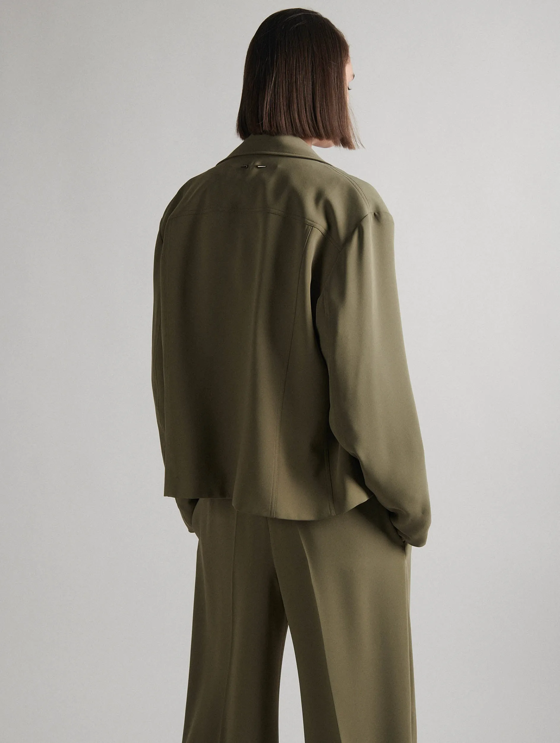 Khaki fluid crepe biker jacket