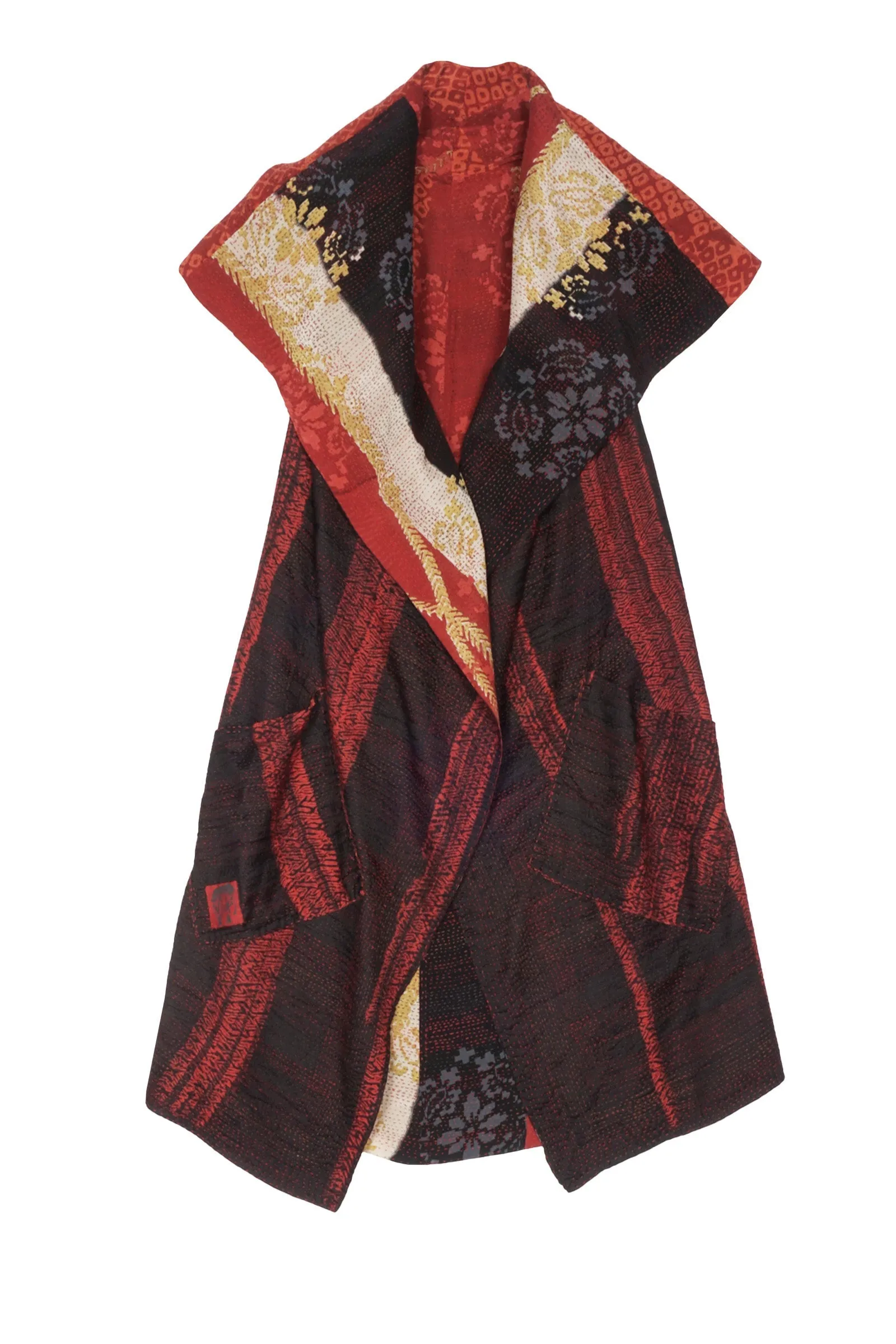 KIMONO PRINT KANTHA CIRCULAR VEST
