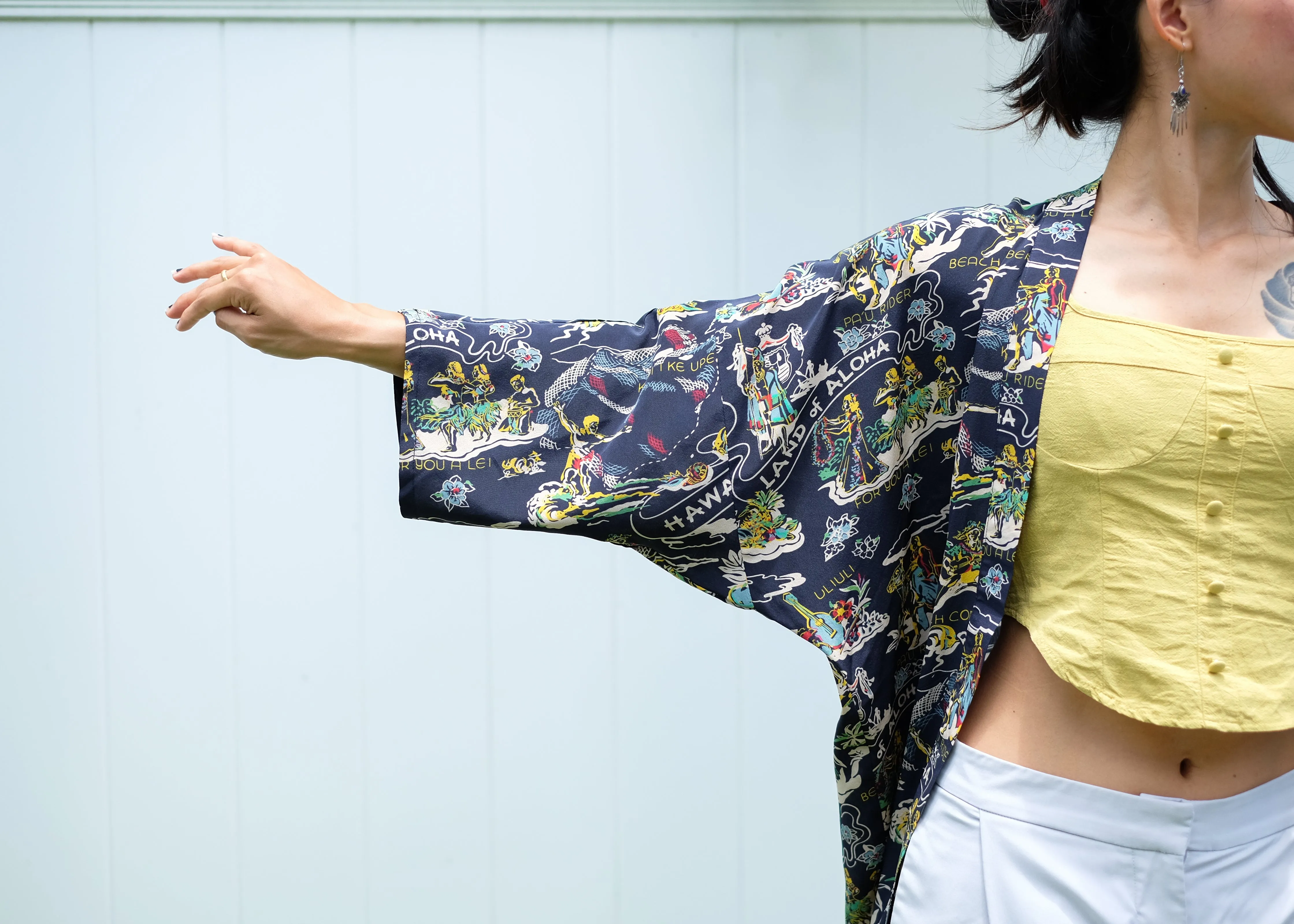 Land of Aloha (Kimono Cover-Up) - Navy