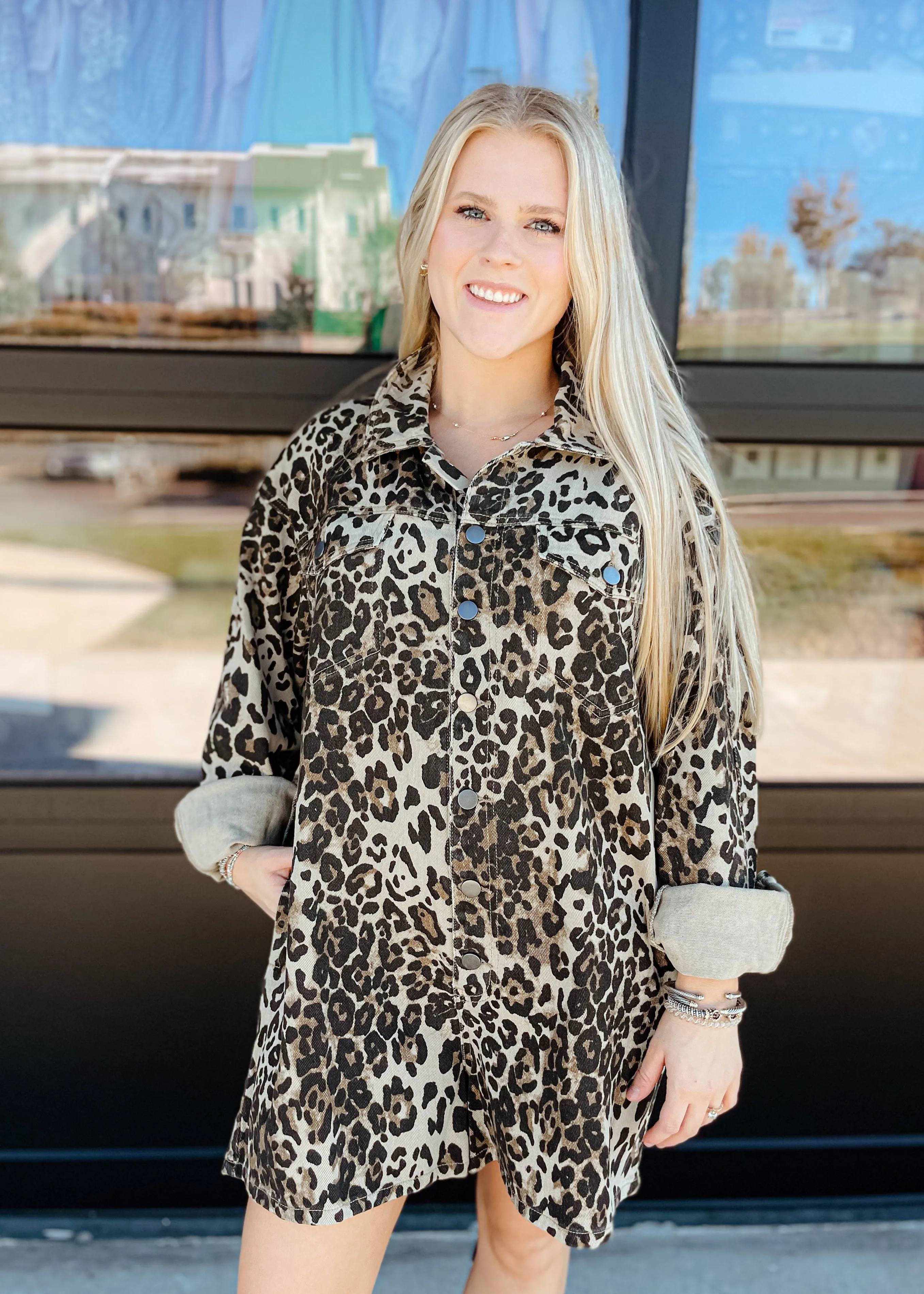 Lane Button Down Leopard Romper