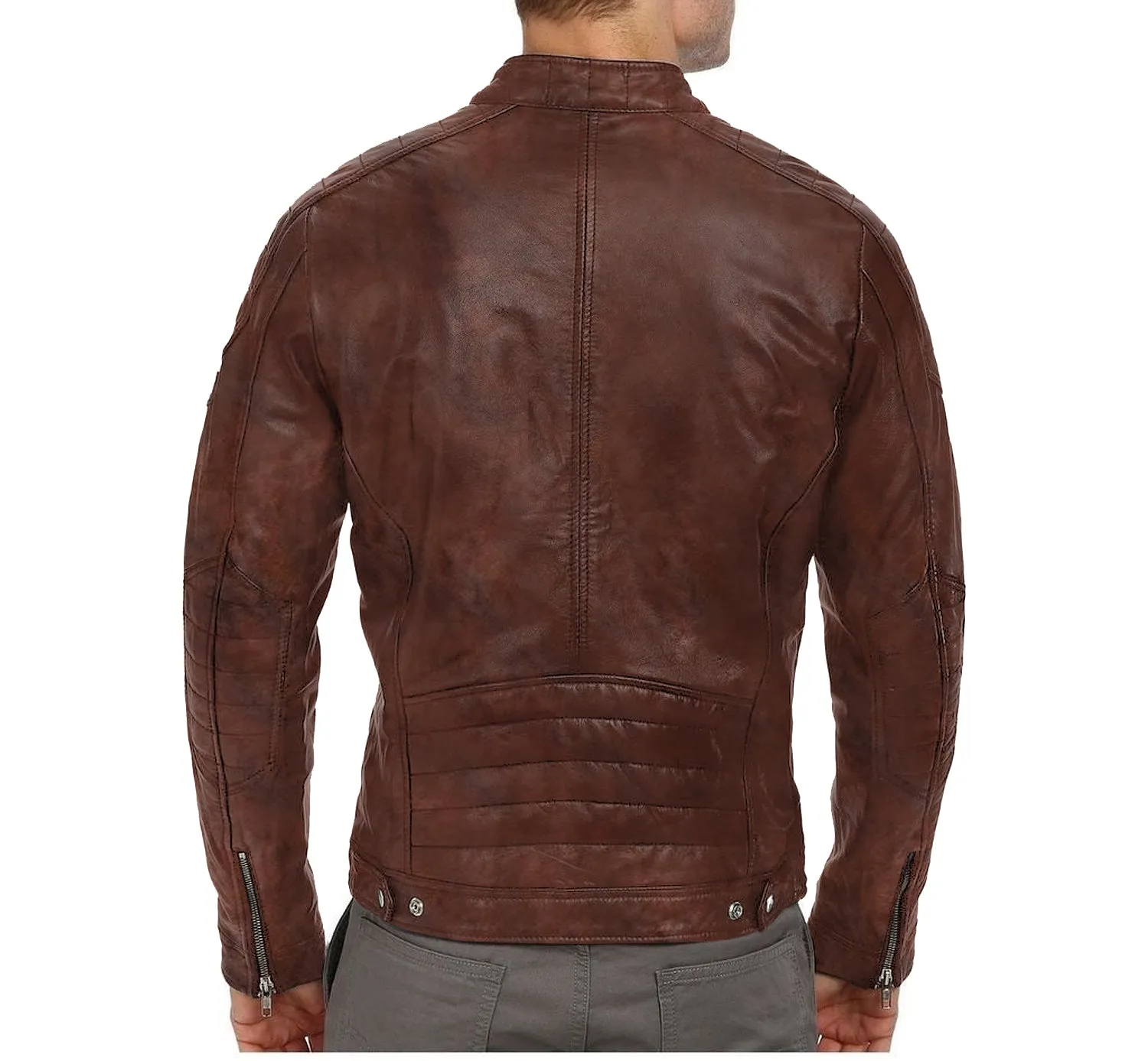 Leather Jackets Hub Mens Genuine Lambskin Leather Jacket (Black, Racer Jacket) - 1501026