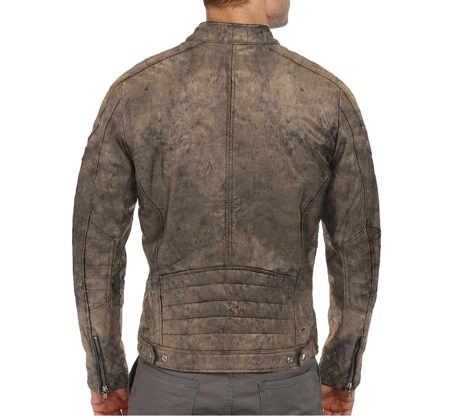 Leather Jackets Hub Mens Genuine Lambskin Leather Jacket (Black, Racer Jacket) - 1501026