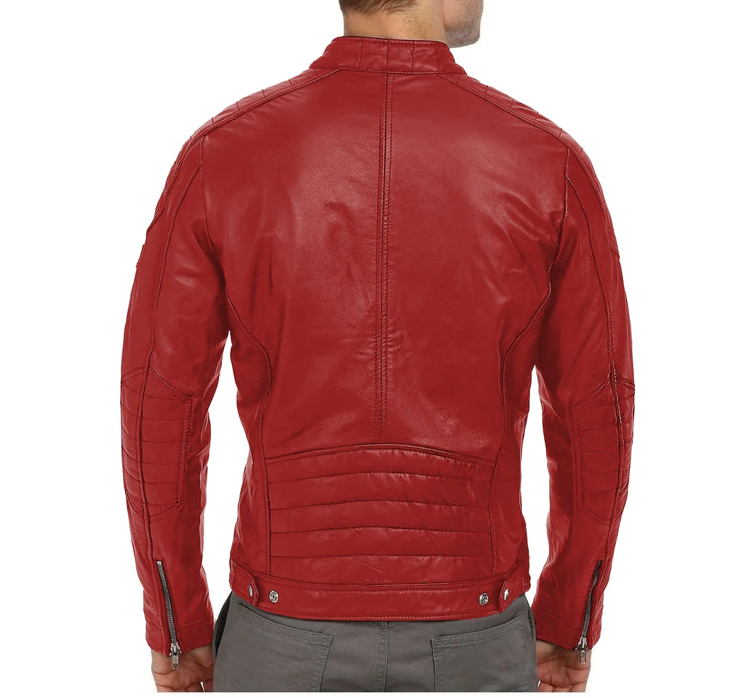 Leather Jackets Hub Mens Genuine Lambskin Leather Jacket (Black, Racer Jacket) - 1501026