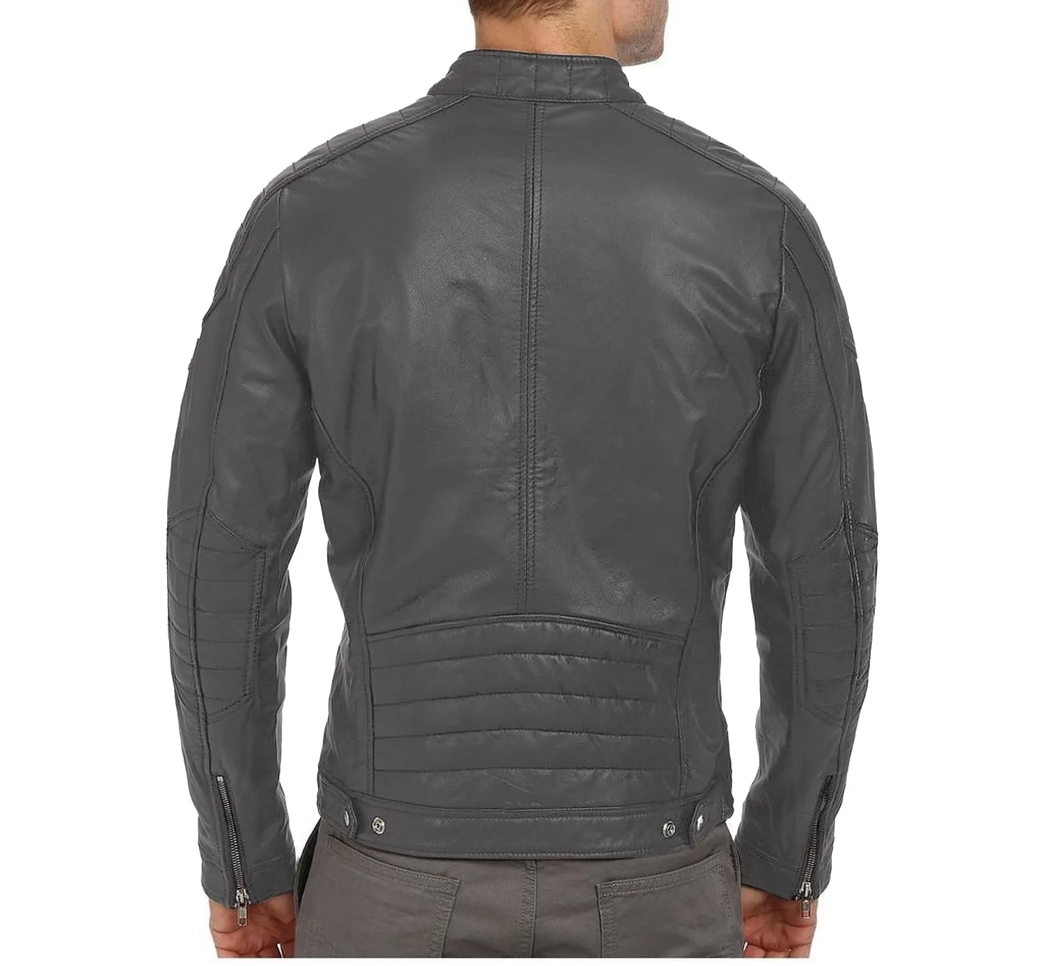 Leather Jackets Hub Mens Genuine Lambskin Leather Jacket (Black, Racer Jacket) - 1501026
