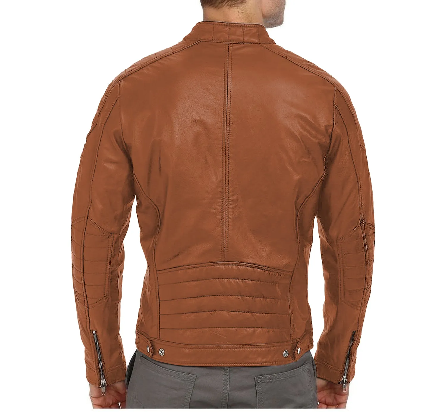 Leather Jackets Hub Mens Genuine Lambskin Leather Jacket (Black, Racer Jacket) - 1501026