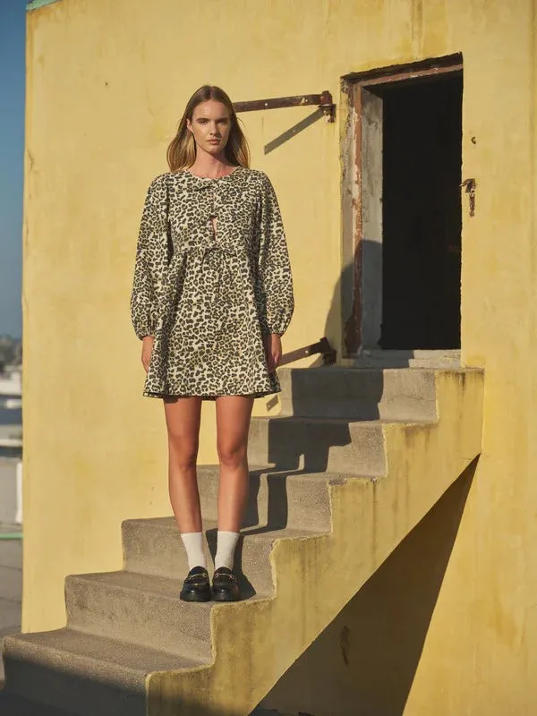 Leopard Print Bow Tie Babydoll Dress