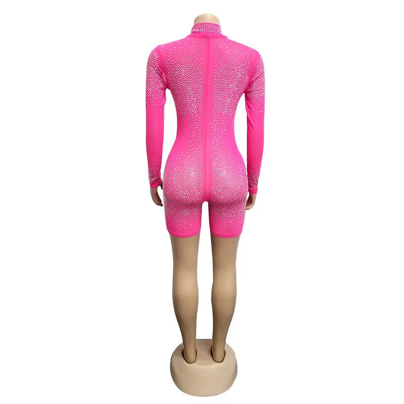 Long Sleeve Sequined Mesh Romper