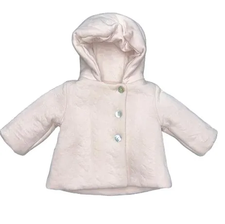 Luxe Latte: Quilted Hooded Jacket with Mother of Pearl Accents