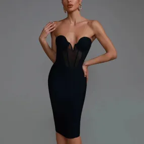 Malaika - Black Mesh Insert Midi Bandage Dress