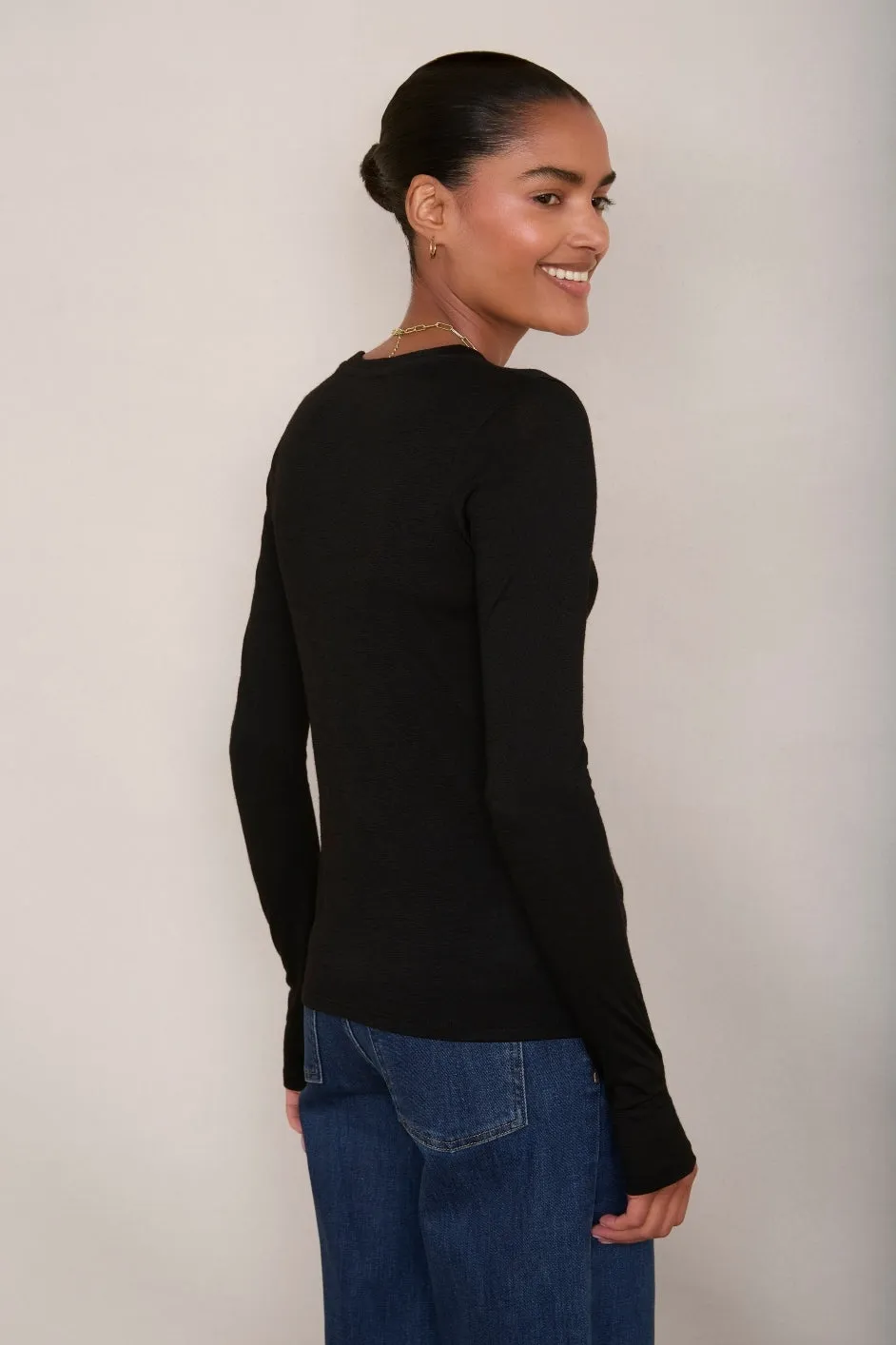 Marnie Merino Long Sleeve Top - Black