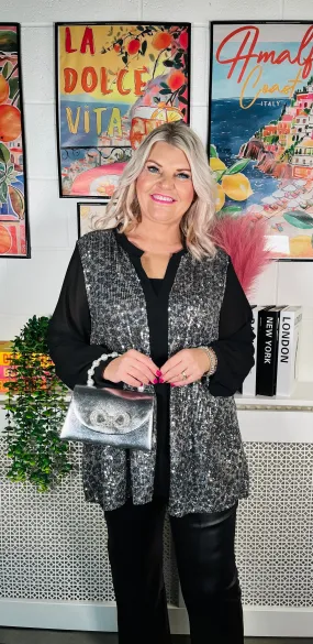 Marsha Sequinned Shirt Top - Silver