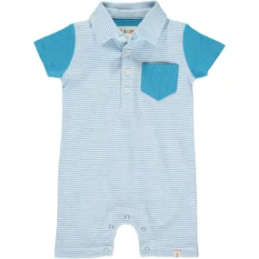 Me & Henry Blue & White Micro Stripe Saltash Polo Romper