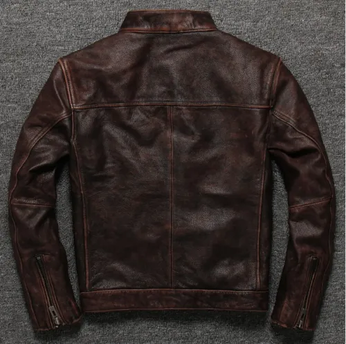 Men's Biker Vintage Brown Café Racer Distressed Genuine Leather Jacket
