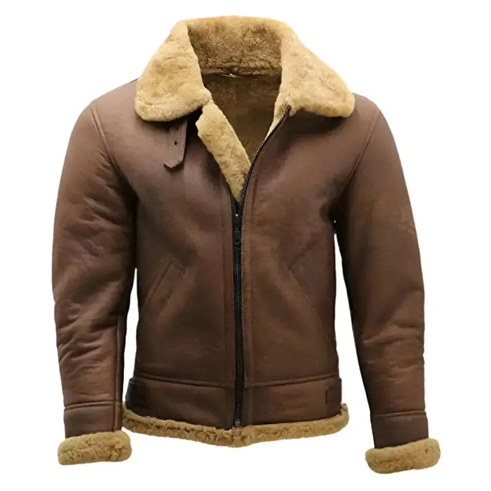 Men's Brown B3 Shearling Sheepskin WW2 Bomber Jacket – Classic Style
