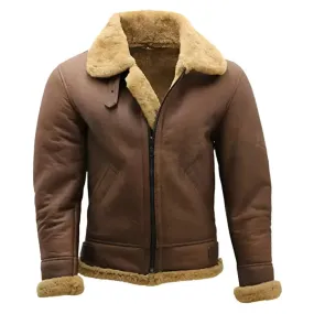 Men's Brown B3 Shearling Sheepskin WW2 Bomber Jacket – Classic Style