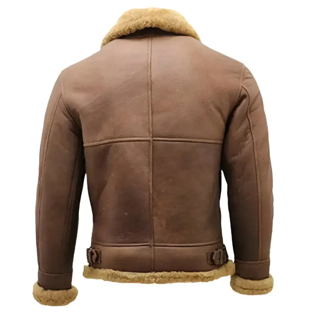 Men's Brown B3 Shearling Sheepskin WW2 Bomber Jacket – Classic Style
