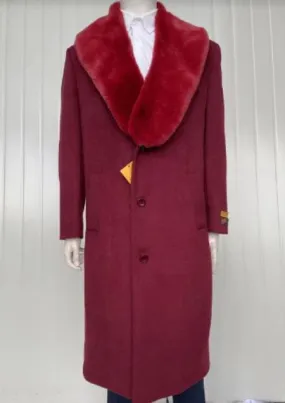 Mens Cashmere Blend Burgundy Coat Long length - Cashmere Long Overcoat