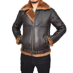Men's Classic Aviator Real Sheepskin Jacket Flying Squad Brown Ragnar