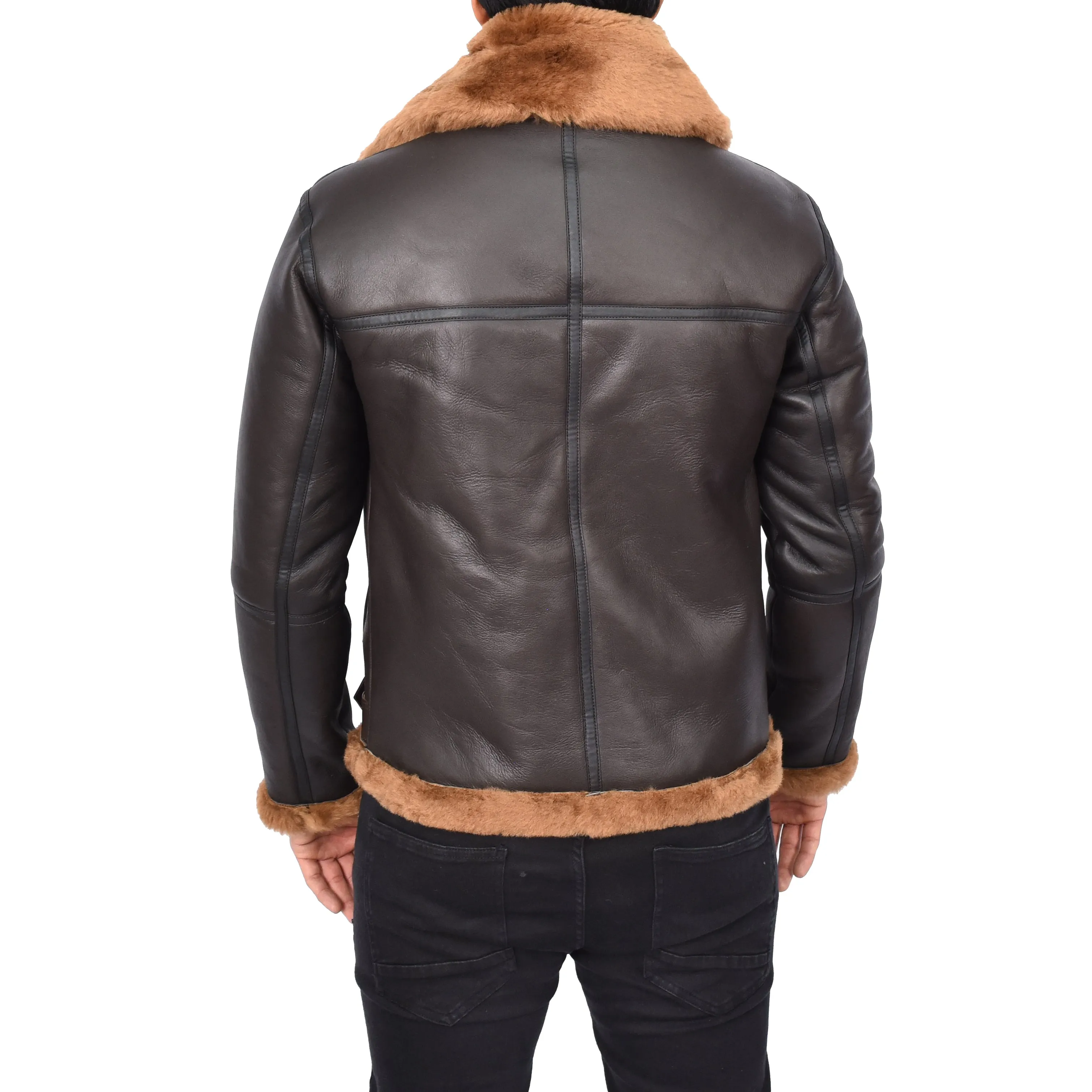 Men's Classic Aviator Real Sheepskin Jacket Flying Squad Brown Ragnar