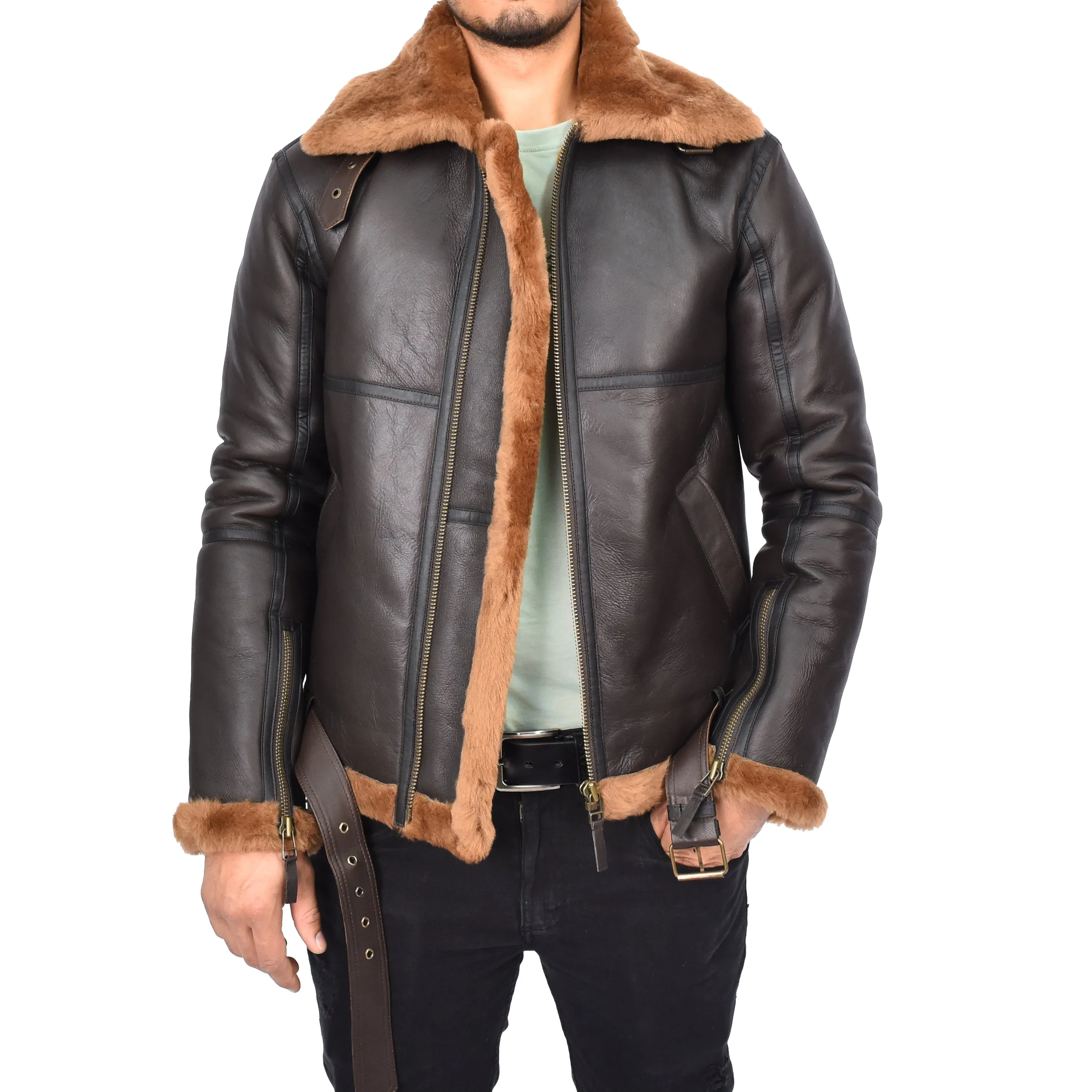 Men's Classic Aviator Real Sheepskin Jacket Flying Squad Brown Ragnar
