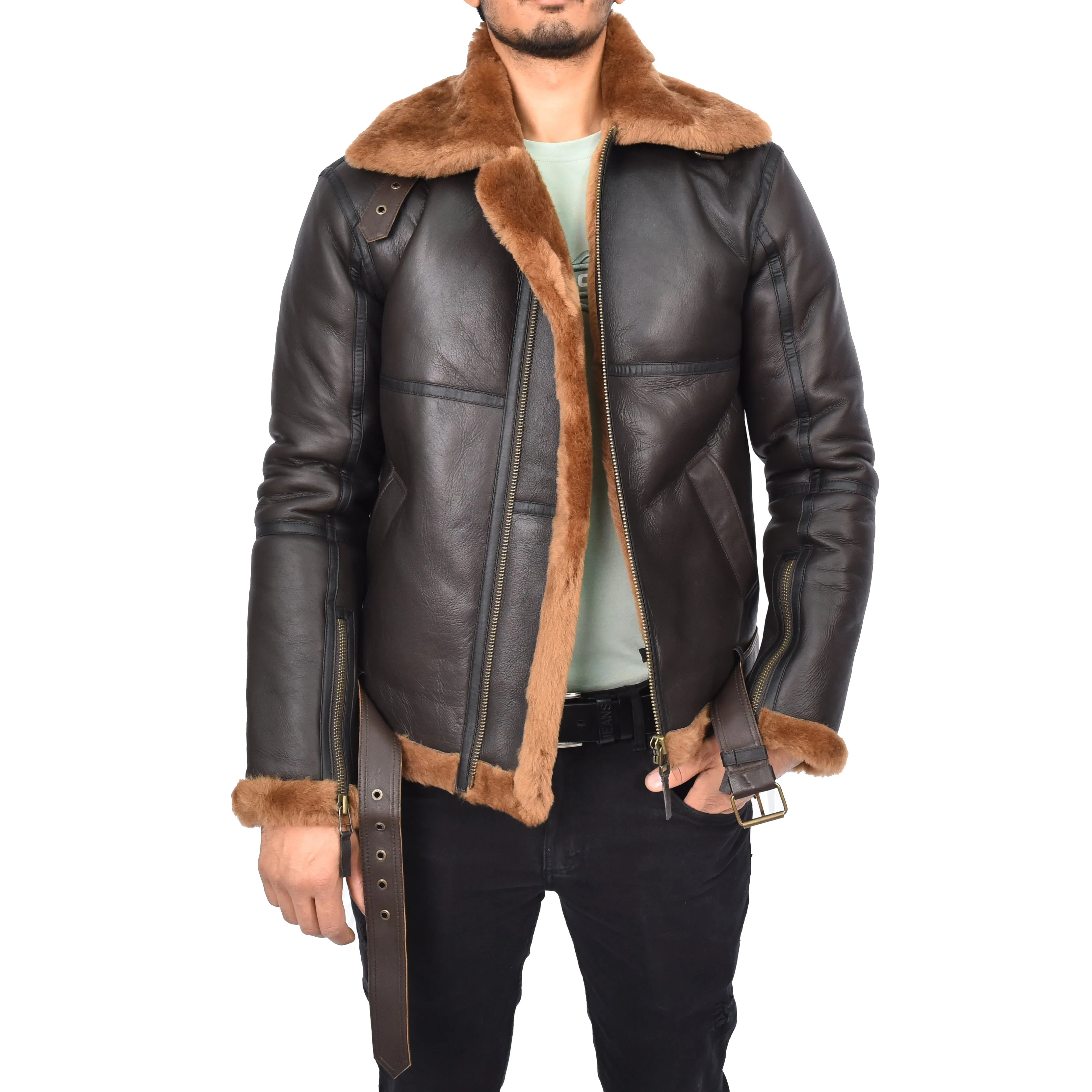 Men's Classic Aviator Real Sheepskin Jacket Flying Squad Brown Ragnar