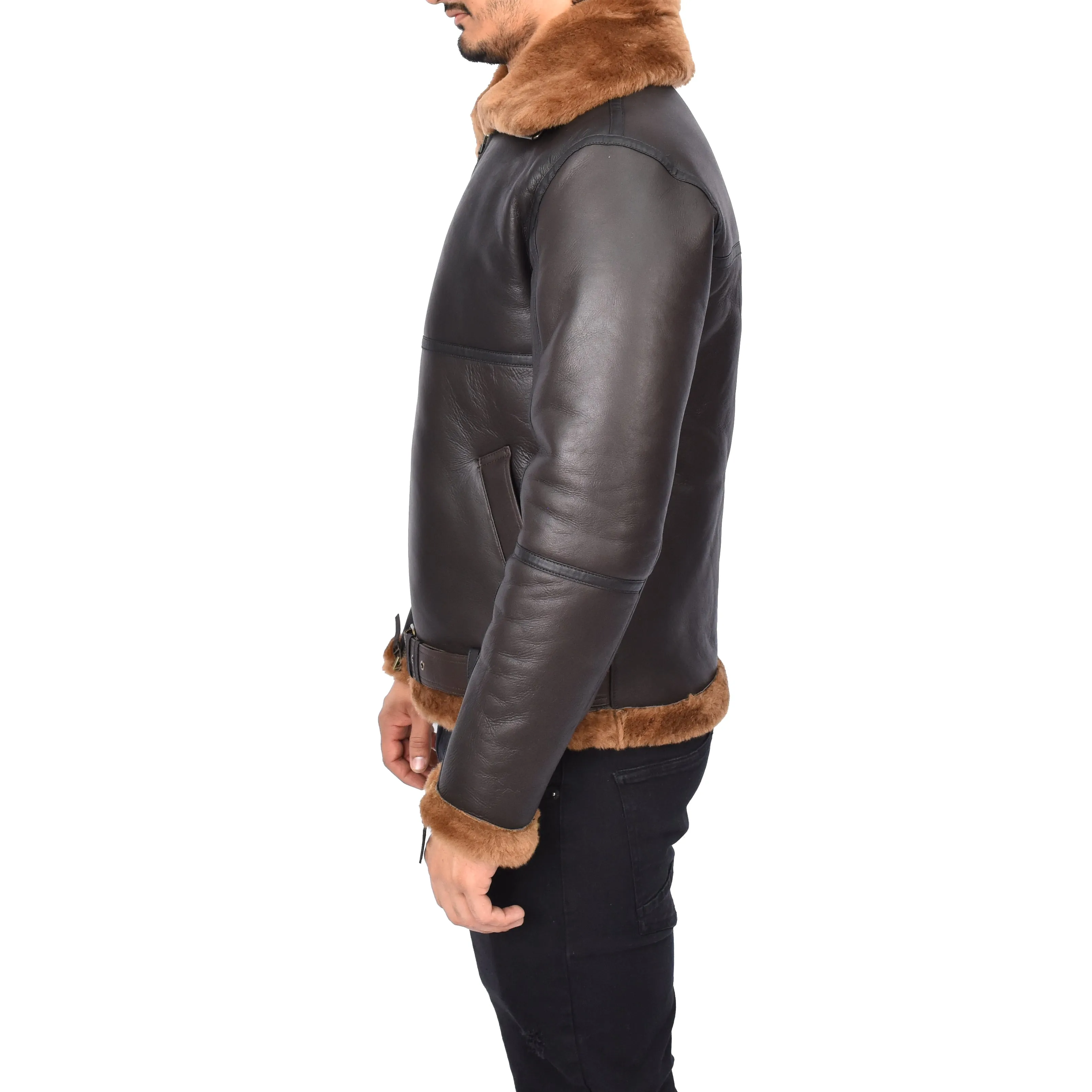 Men's Classic Aviator Real Sheepskin Jacket Flying Squad Brown Ragnar