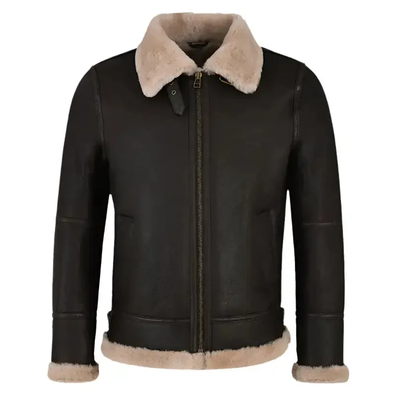 Men's Dark Brown Sheepskin Leather Jacket Classic Fit
