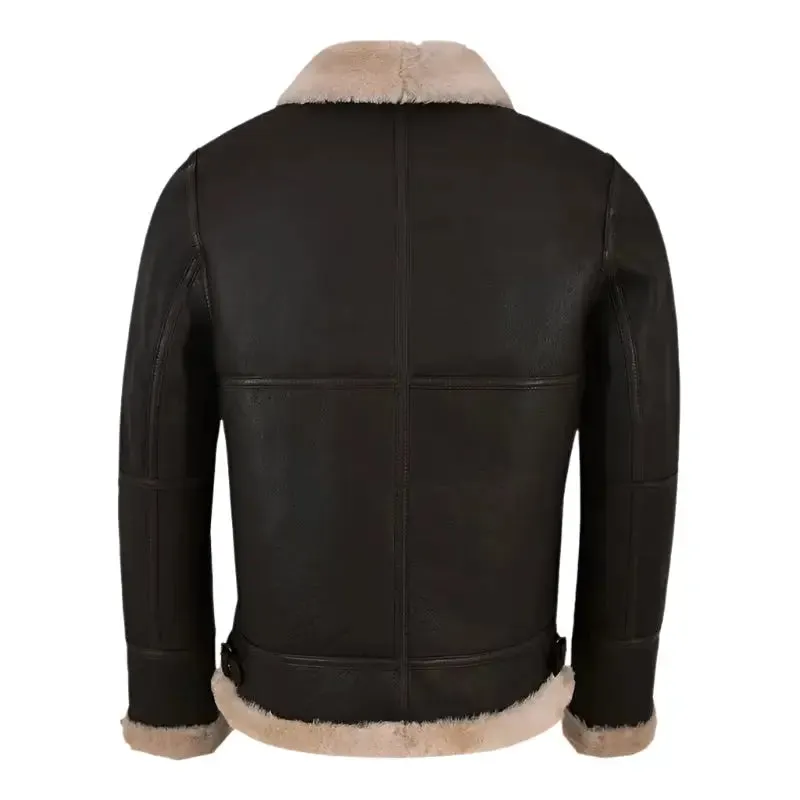 Men's Dark Brown Sheepskin Leather Jacket Classic Fit