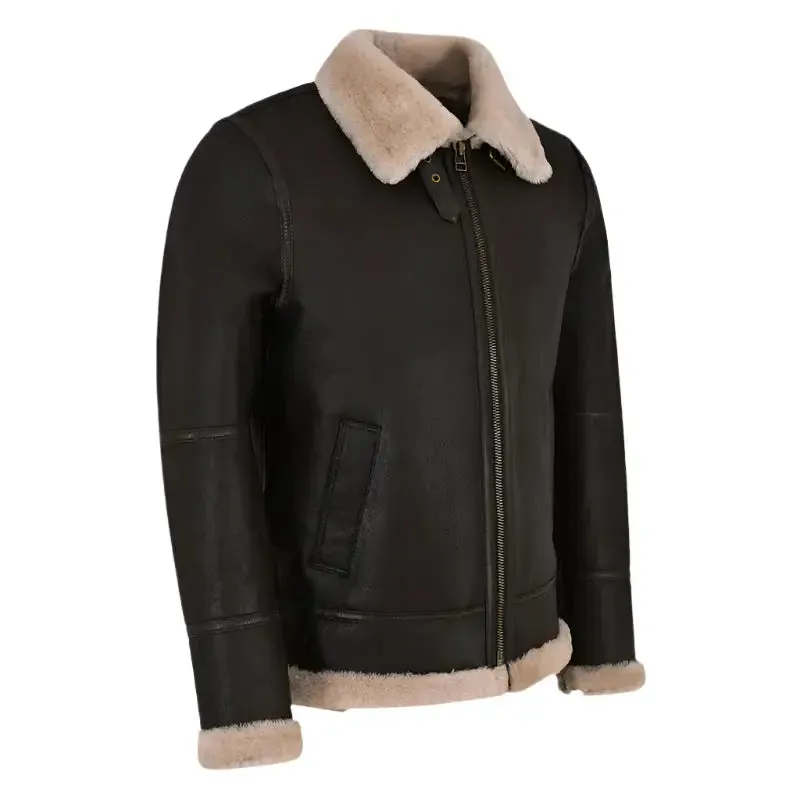 Men's Dark Brown Sheepskin Leather Jacket Classic Fit