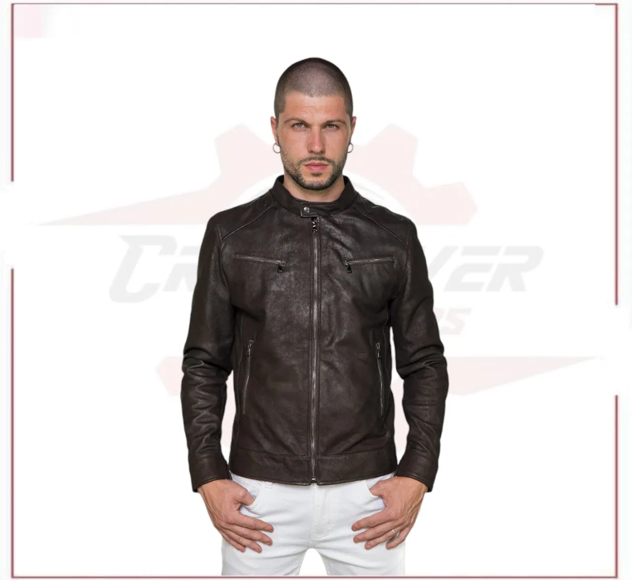 Men's Jacket in Genuine Dark Brown Nabuk Oil Leather