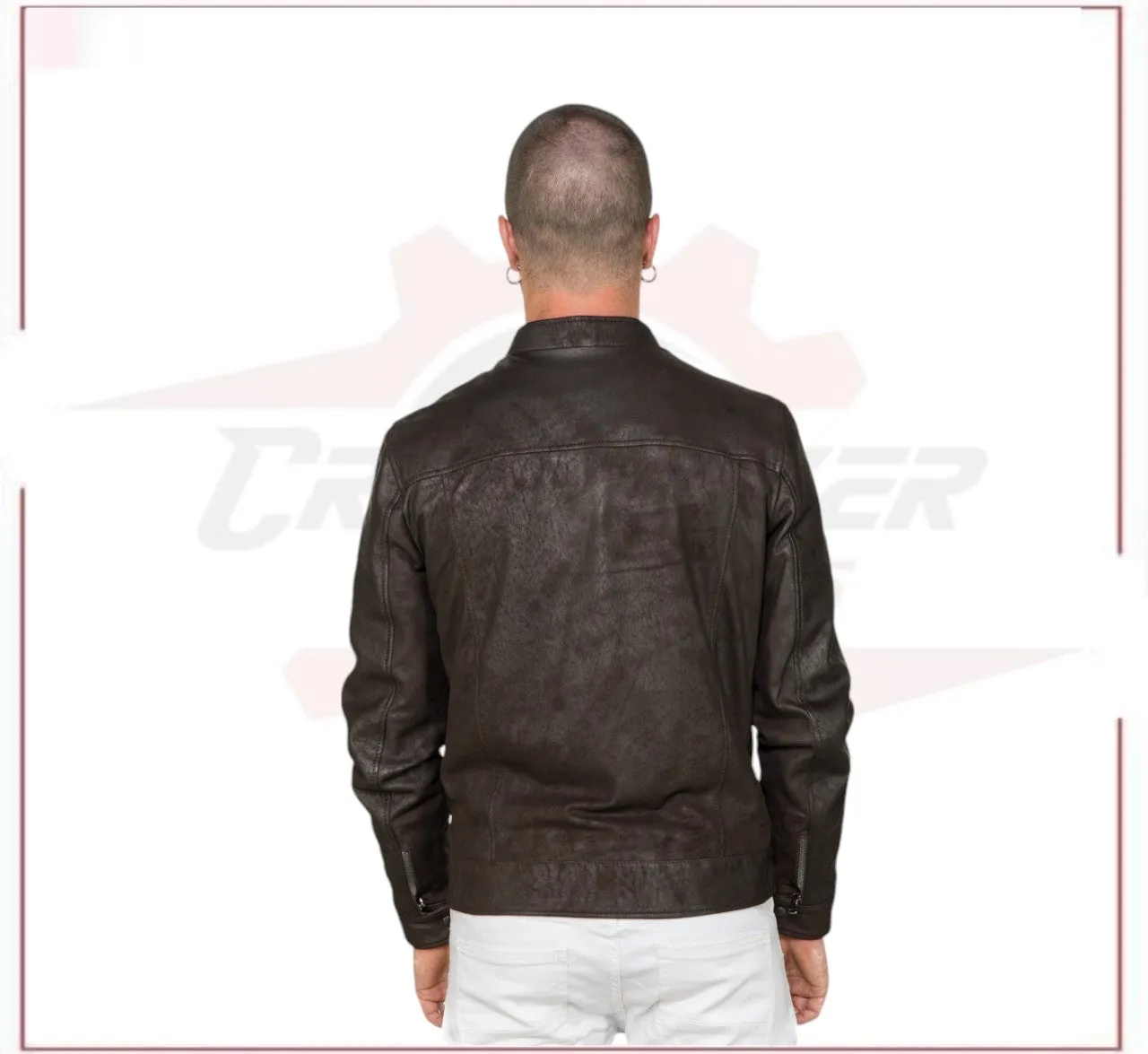 Men's Jacket in Genuine Dark Brown Nabuk Oil Leather