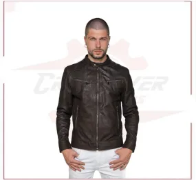 Men's Jacket in Genuine Dark Brown Nabuk Oil Leather