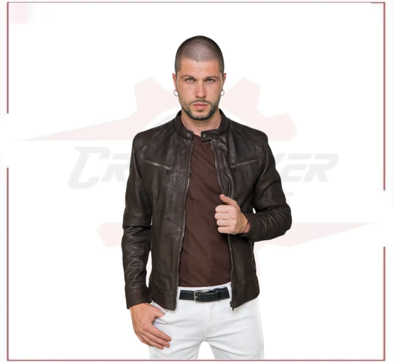 Men's Jacket in Genuine Dark Brown Nabuk Oil Leather