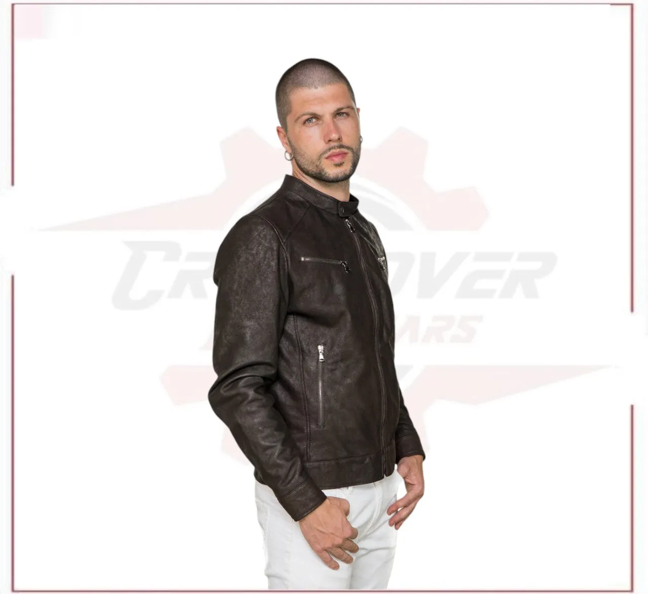 Men's Jacket in Genuine Dark Brown Nabuk Oil Leather
