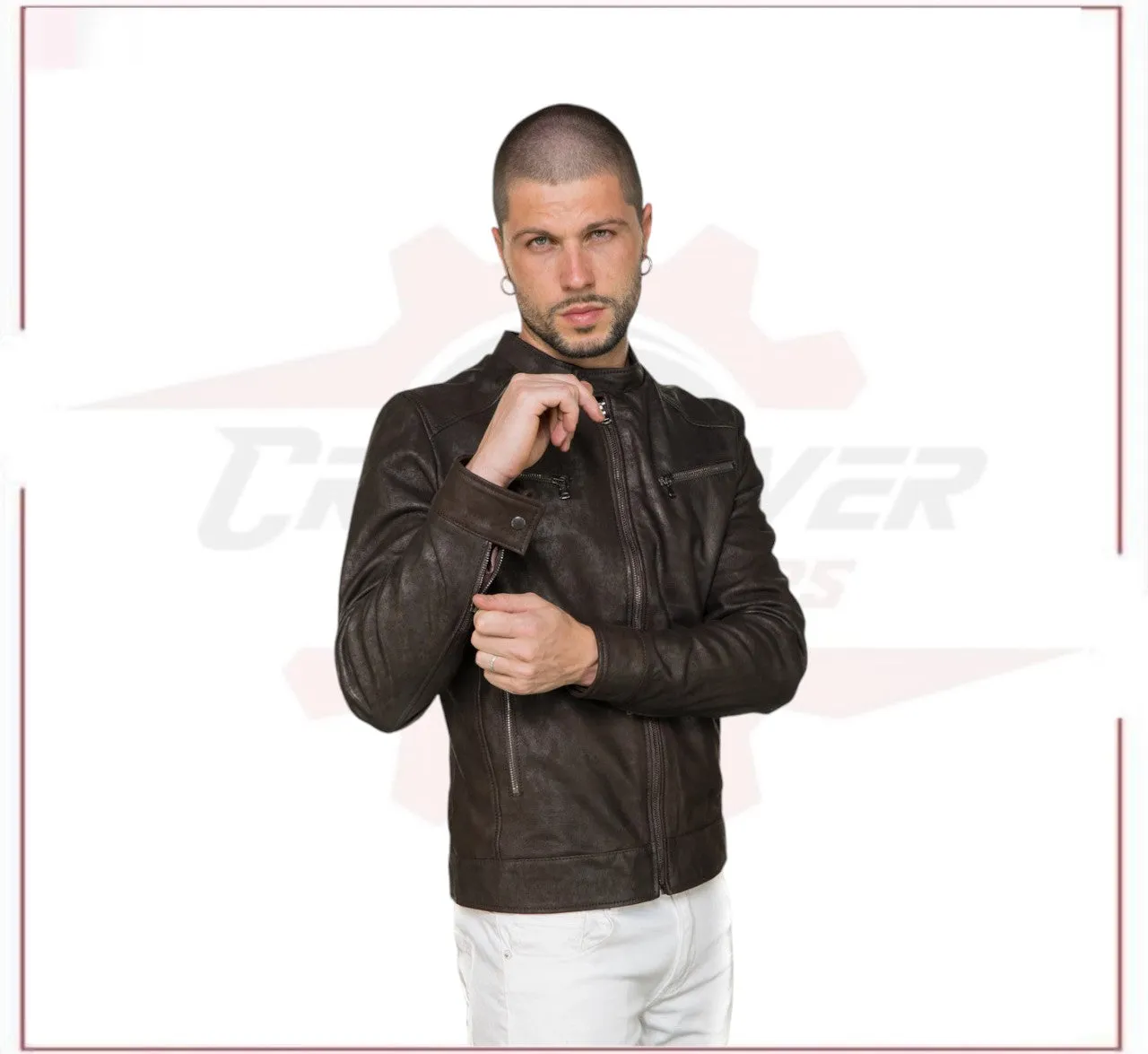 Men's Jacket in Genuine Dark Brown Nabuk Oil Leather