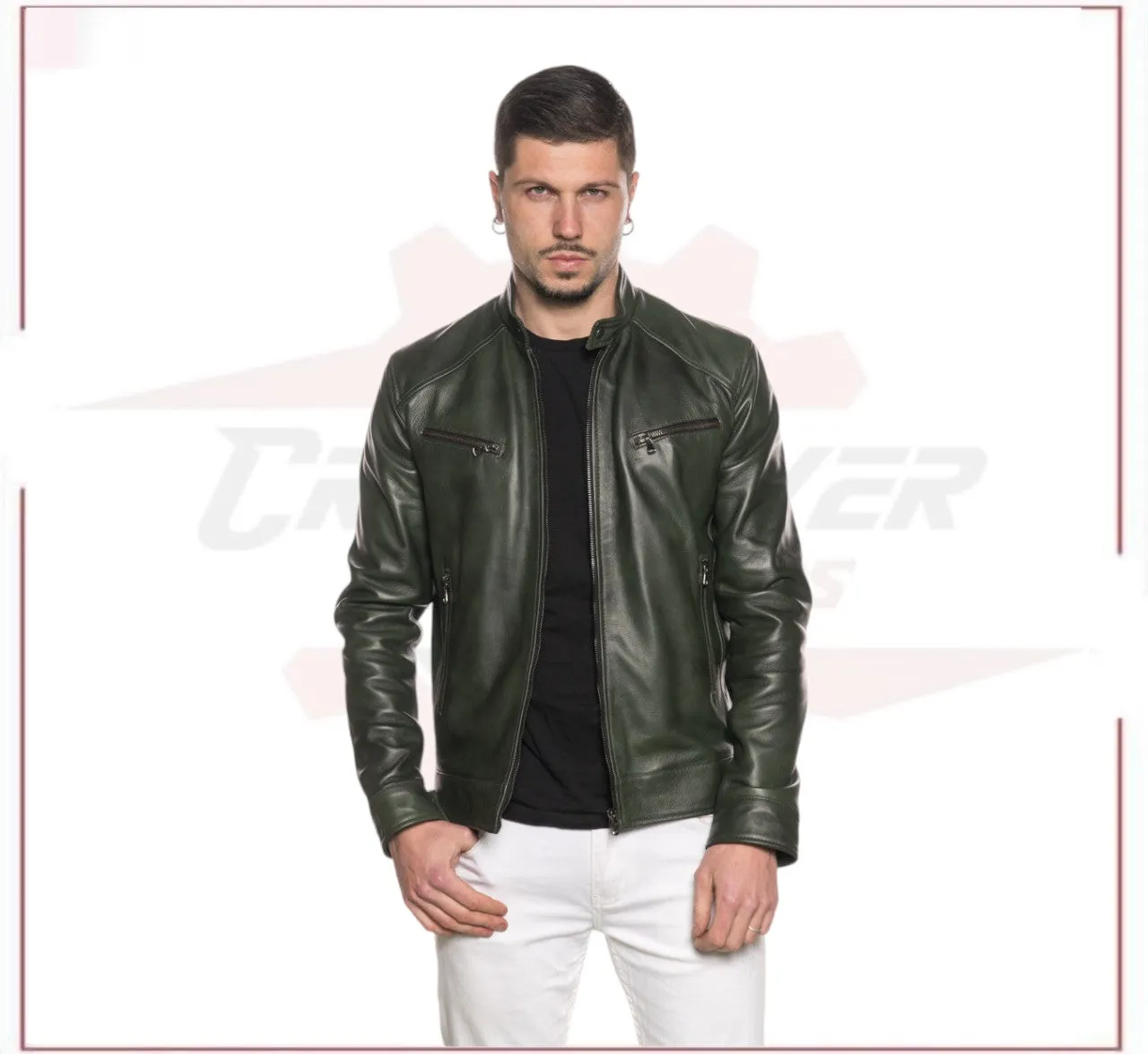 Men's Jacket in Genuine Green Leather